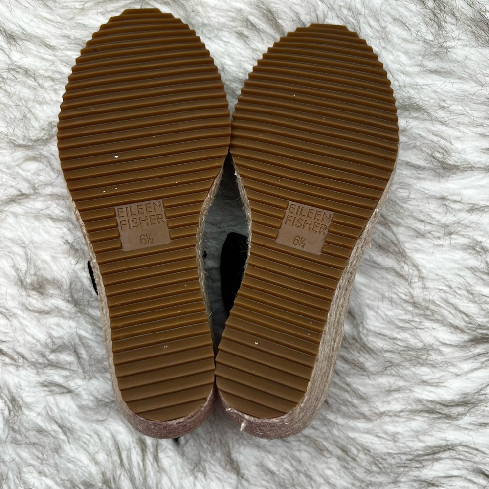 Eileen Fisher Black Wallis Leather Wedge Espadrille Sandals Ankle Strap Size 6.5 - Picture 11 of 12